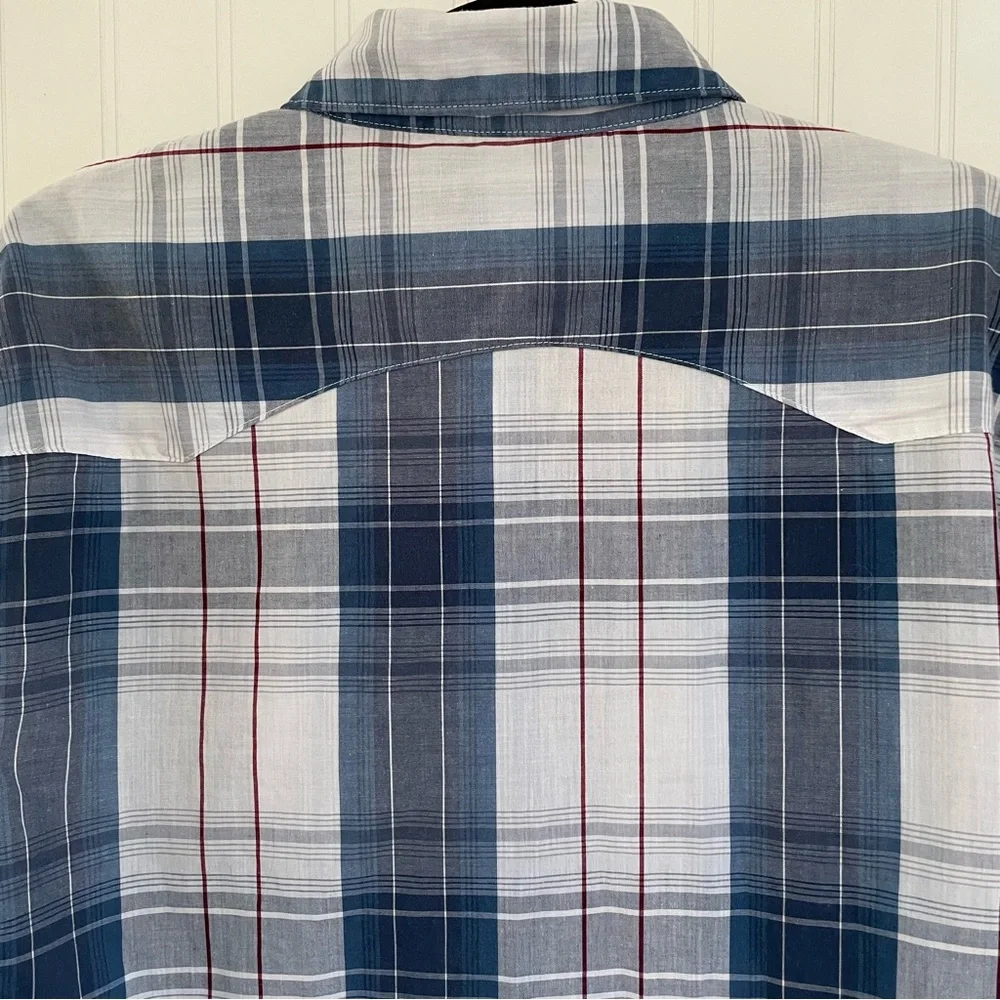 LEVI’S Men’s Long Sleeve Western Style Plaid Pearl Snaps Blue White‎ Red Size M